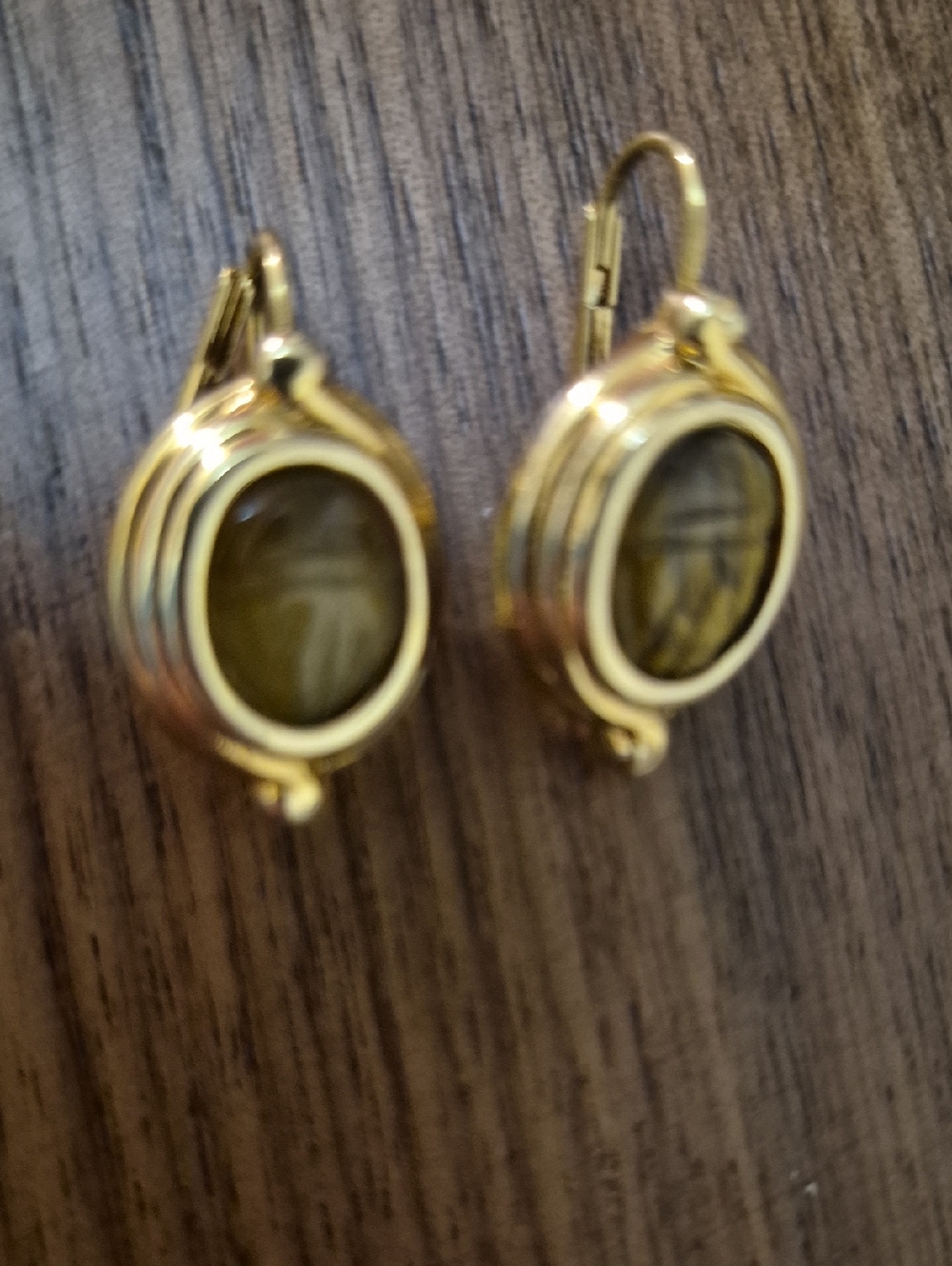 Gold-Tone Olive Green Stone Drop Earrings - Women Jewelry